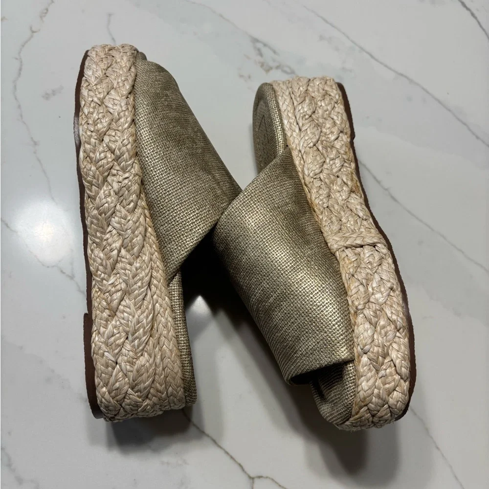 ShuShop Natural Gold Platform Espadrille Slide Sandals